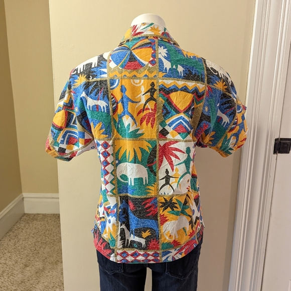 Vintage colorful tribal print button down cotton top size small - Picture 3 of 8